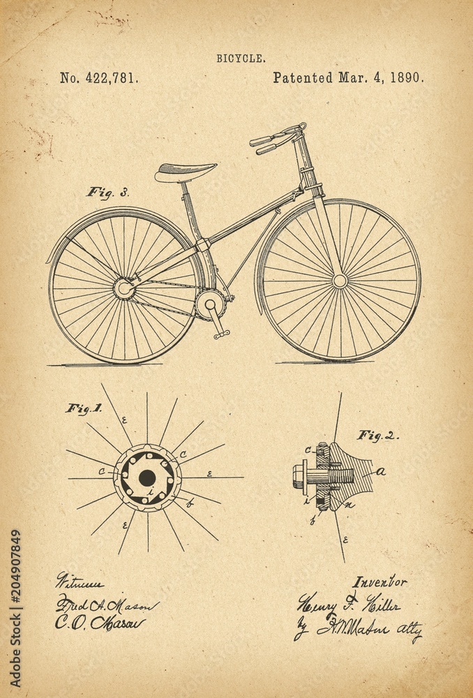 1890 Patent Velocipede Bicycle history  invention