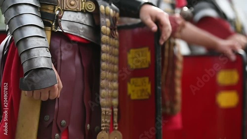 Reenactment video detail with roman soldiers uniforms