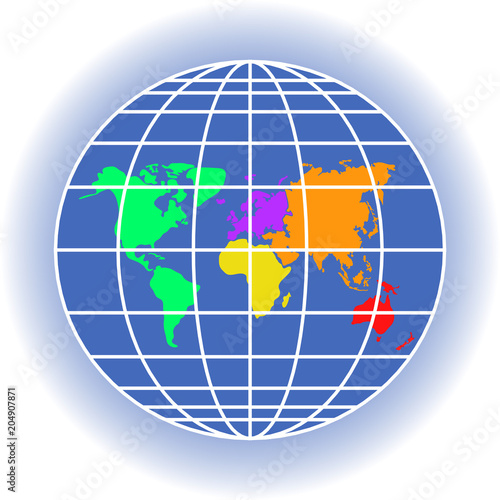 Planet Earth with continents, meridians, latitudes