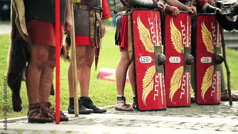 Reenactment video detail with roman soldiers uniforms