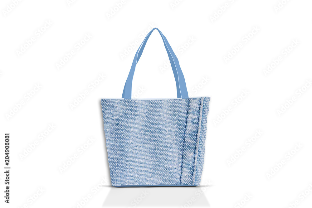 Shopping tote bag, jeans collection, fabric texture with decorative seam, basket style design with long handles Shopping tote bag, jeans collection, fabric texture with decorative seam, basket style design with long handles