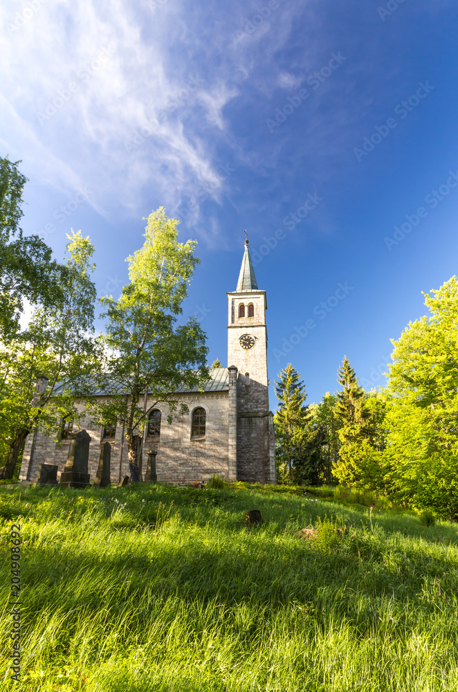 Church and graveyard in the forest