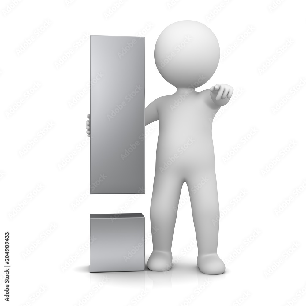 exclamation point 3d silver exclamation mark with man figure isolated exclamation point 3d silver exclamation mark with man figure isolated