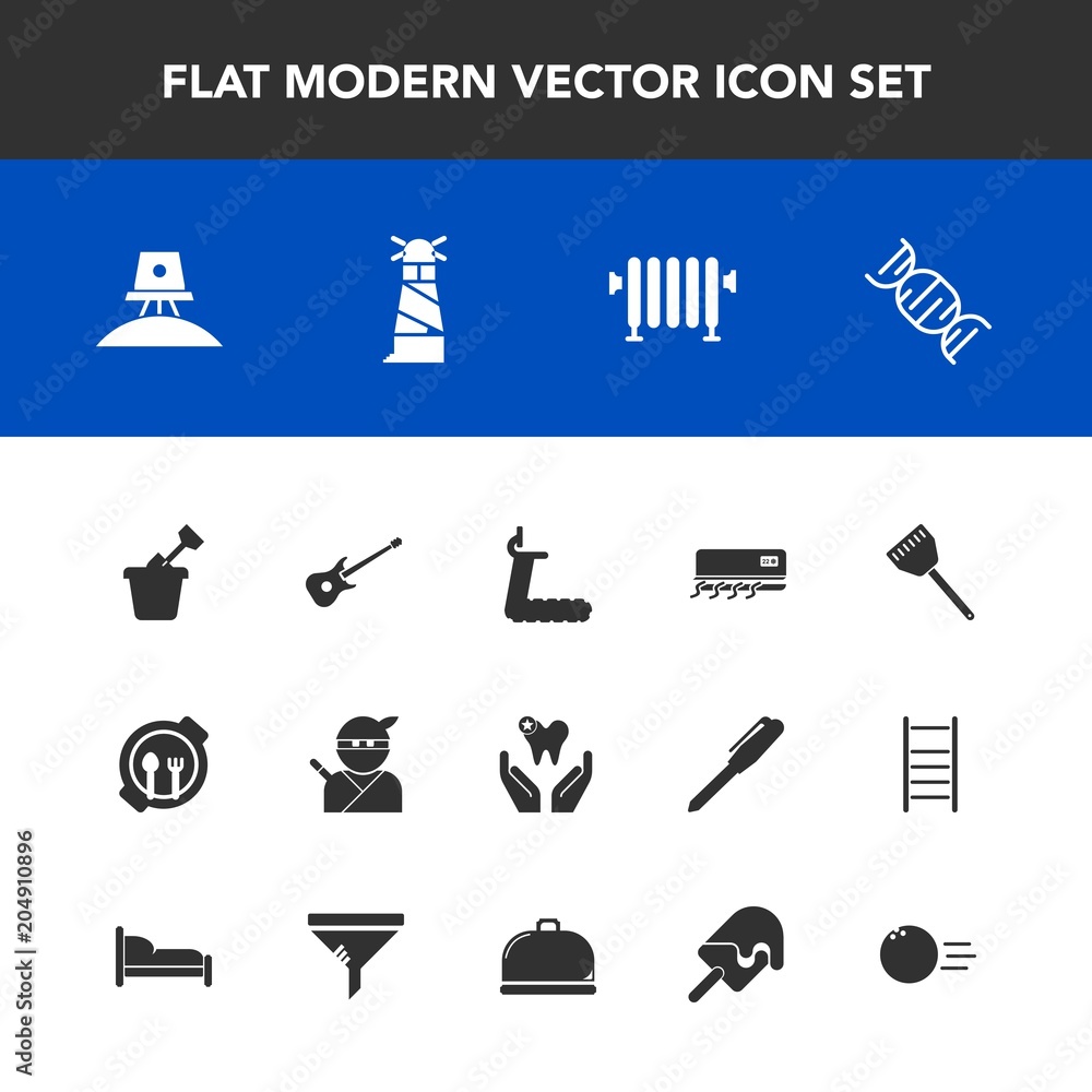 Obraz premium Modern, simple vector icon set with water, table, white, boiler, home, samurai, sand, plate, summer, weapon, child, play, space, lighthouse, dentist, fitness, musical, hot, sandbox, healthy, air icons