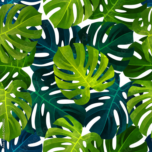 Tropical seamless pattern with monstera leaves. Fashionable plant illustration.