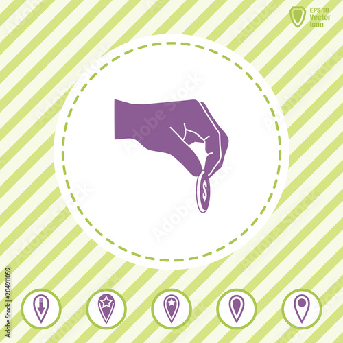hand give cent illustration. Vector icon of  alms or corruption on a flat design style