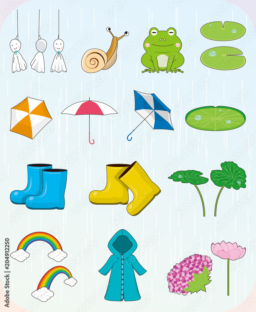 雨と梅雨のイラストセット Stock Vector Adobe Stock