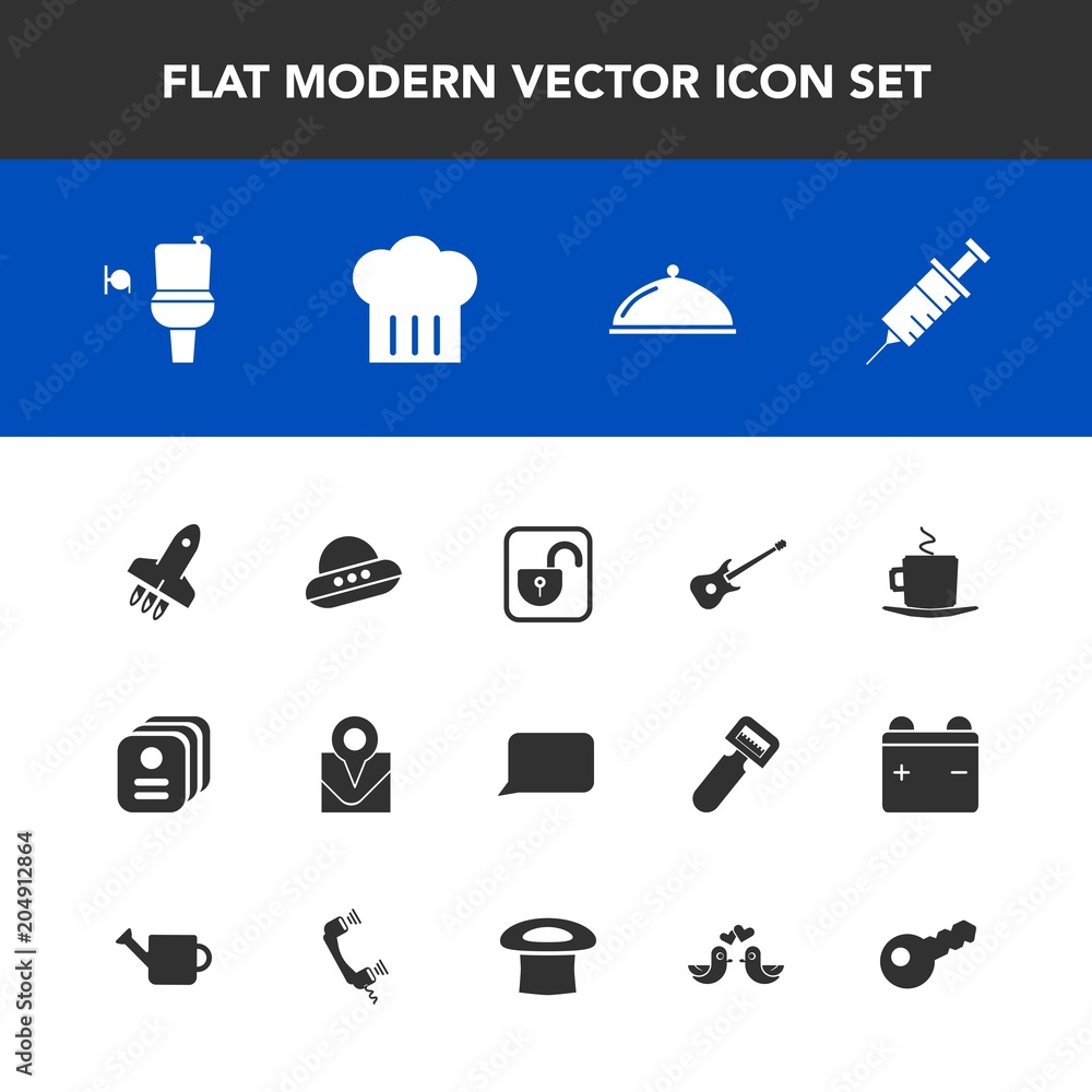 Modern, simple vector icon set with travel, restroom, cup, chief, cappuccino, public, spacecraft, speech, map, technology, service, protection, card, location, rocket, clinic, talk, cafe, guitar icons Modern, simple vector icon set with travel, restroom, cup, chief, cappuccino, public, spacecraft, speech, map, technology, service, protection, card, location, rocket, clinic, talk, cafe, guitar icons