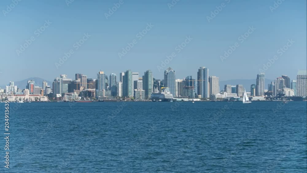San Diego Downtown Skyline and Oceanfront Boat Traffic Time Lapse San Diego Downtown Skyline and Oceanfront Boat Traffic Time Lapse