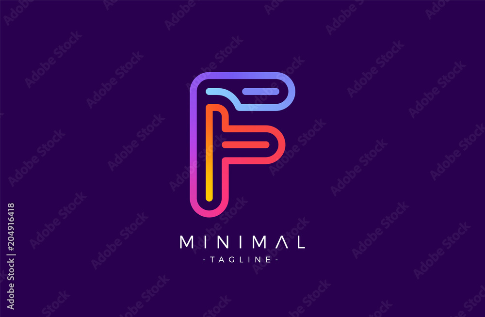 Minimal line font style F Letter Logo in colorful stroke for personal and corporate identity