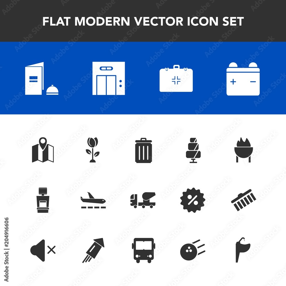 Modern, simple vector icon set with doughnut, equipment, can, emergency, full, cement, elevator, flower, spring, bin, airport, floral, book, modern, construction, food, paper, medical, pin, road icons Modern, simple vector icon set with doughnut, equipment, can, emergency, full, cement, elevator, flower, spring, bin, airport, floral, book, modern, construction, food, paper, medical, pin, road icons