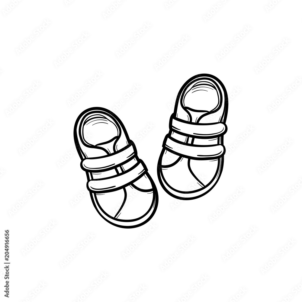 Baby shoes hand drawn outline doodle icon. Footware for newborn infants and baby kids vector sketch illustration for print, web, mobile and infographics isolated on white background. Baby shoes hand drawn outline doodle icon. Footware for newborn infants and baby kids vector sketch illustration for print, web, mobile and infographics isolated on white background.