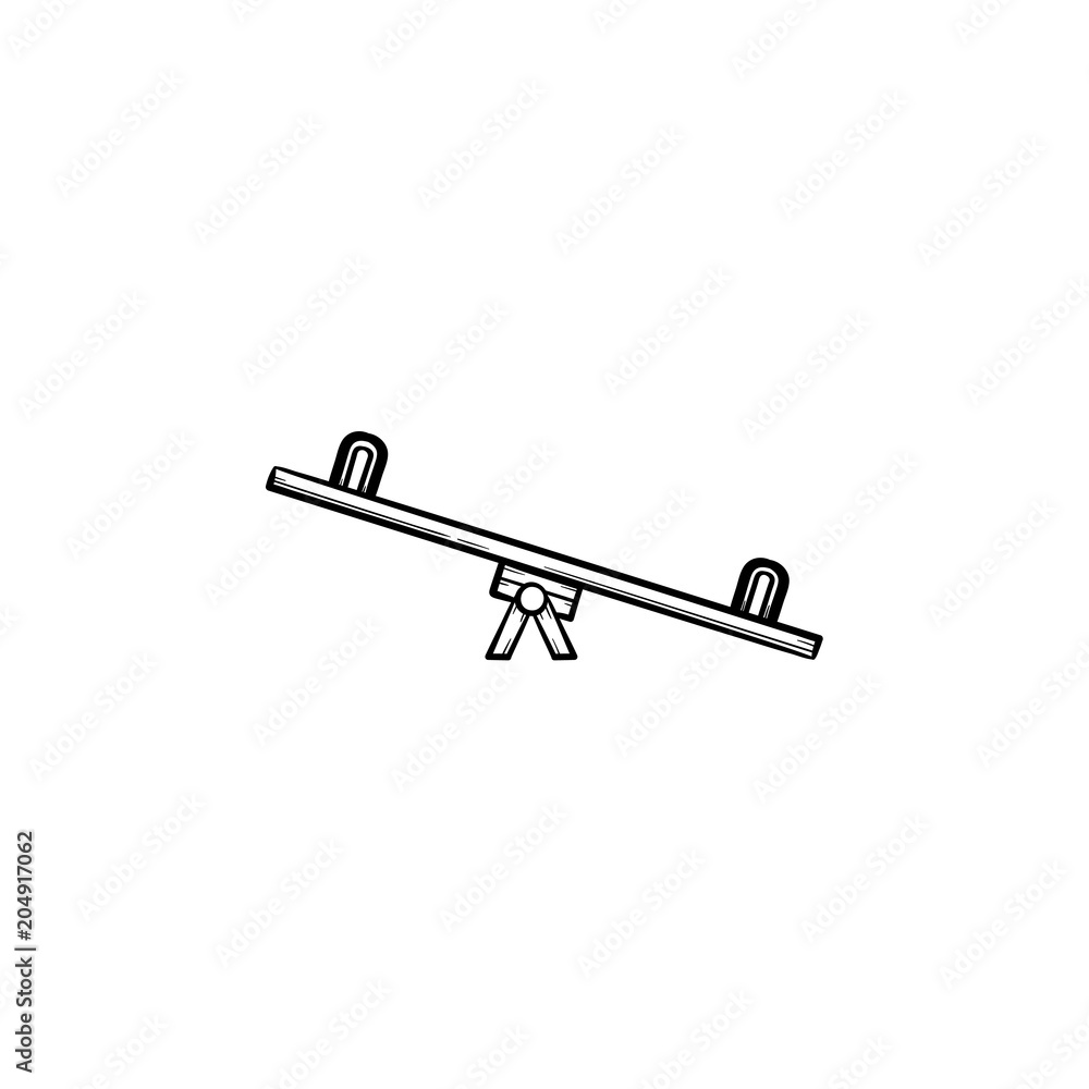 Seesaw hand drawn outline doodle icon. Seesaw on playgrond up-and-down baby carousel vector sketch illustration for print, web, mobile and infographics isolated on white background. Seesaw hand drawn outline doodle icon. Seesaw on playgrond up-and-down baby carousel vector sketch illustration for print, web, mobile and infographics isolated on white background.