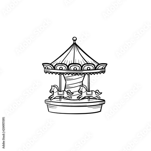 Merry-go-round carousel hand drawn outline doodle icon. Concept of amusement park, carnival and fair vector sketch illustration for print, web, mobile and infographics isolated on white background.