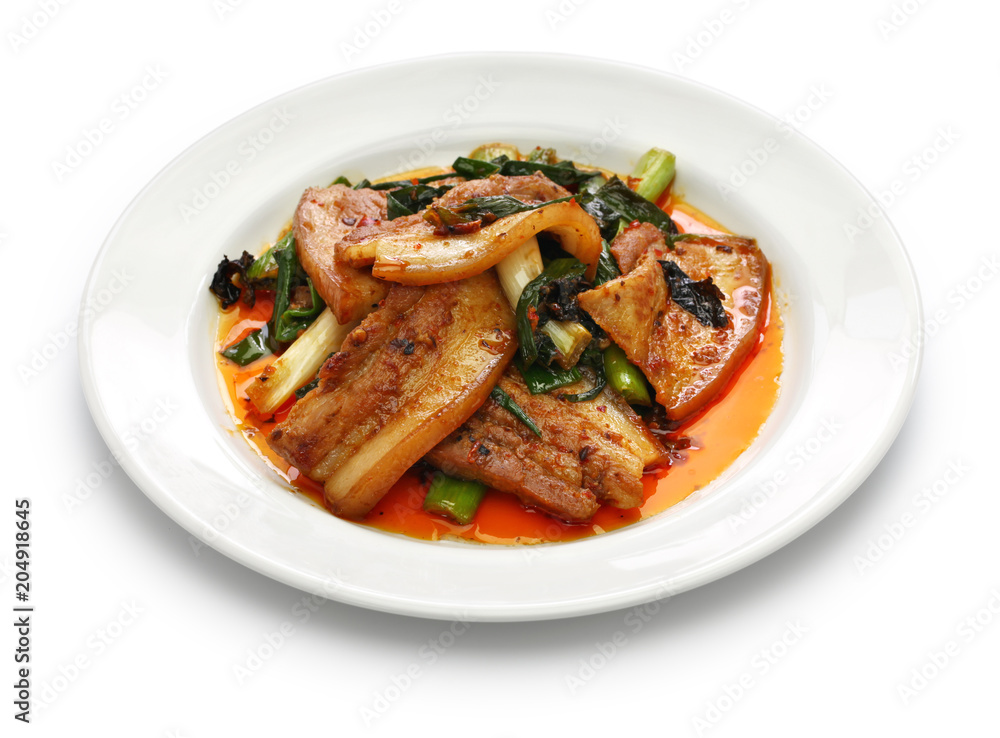 traditional twice cooked pork, Sichuan style chinese dish isolated on white background
traditional twice cooked pork, Sichuan style chinese dish isolated on white background