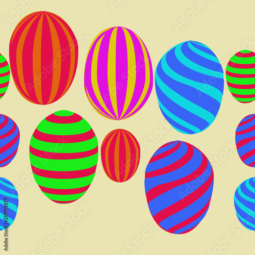 Easter eggs seamless pattern, stripes, doodles. Copy space.