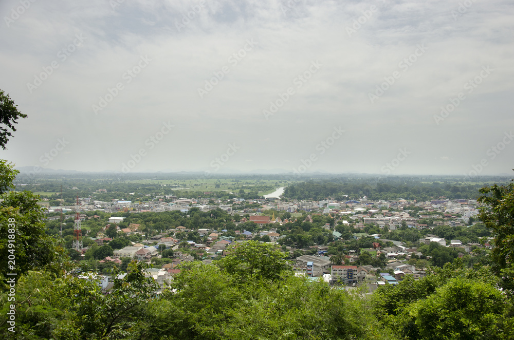 Aerial view landscape and cityscape of Uthai Thani, Thailand