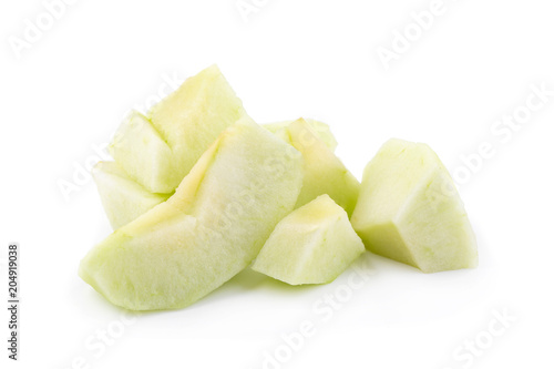 Ripe green apple and slice isolated on a white background