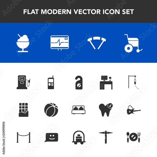 Modern, simple vector icon set with fuel, game, privacy, hotel, handicap, cell, mobile, telephone, jump, bedroom, furniture, football, office, phone, sport, bar, icecream, business, gasoline icons