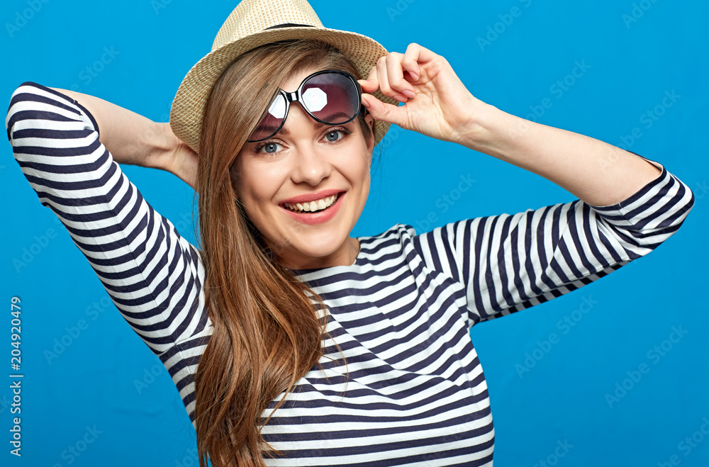 Close up portrait of summer style casual dressed smiling girl. Close up portrait of summer style casual dressed smiling girl.
