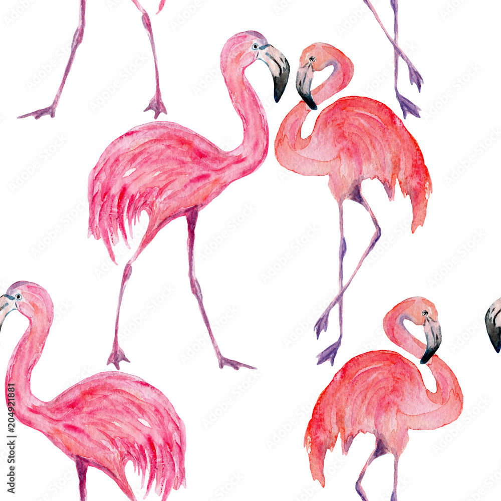 Obraz premium Composition of the trendy summer flamingos. Hand drawn watercolor.
