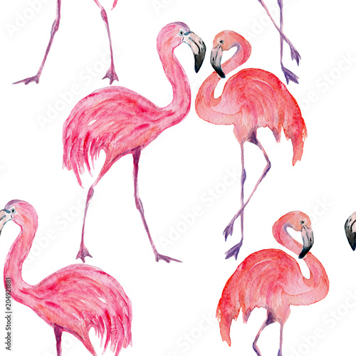 Composition of the trendy summer flamingos. Hand drawn watercolor.