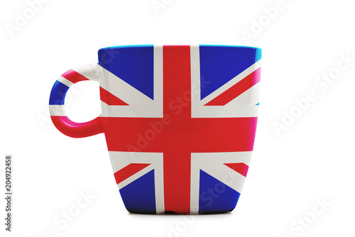 Elegant tea or cafe flagged mug isolated.