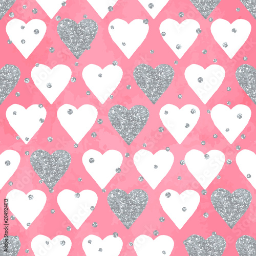 Wedding aquarelle pink seamless pattern with hearts