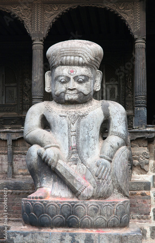 Ancient stone statue at Durbar Square in Bhaktapur, Nepal