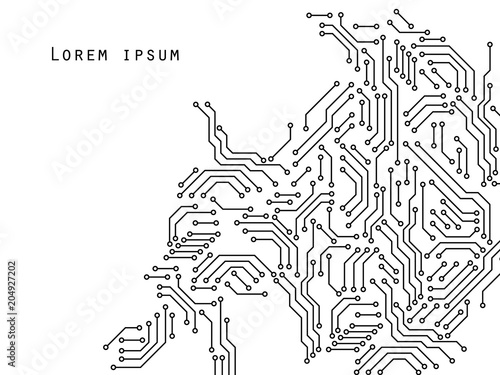 Printed circuit board black and white computer technology poster template, vector