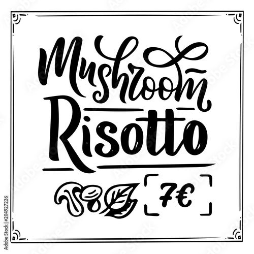 Italian food menu - names of dishe. Lettering phrases for your design, stylized drawing, hand drawn composition.