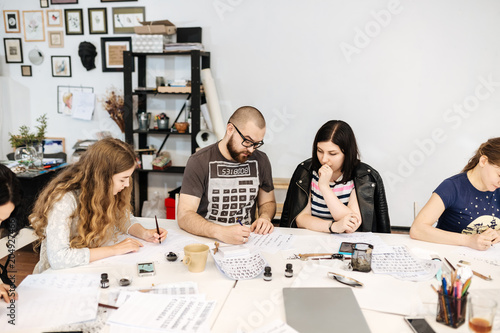 Lecture and training in calligraphy office for a group of people