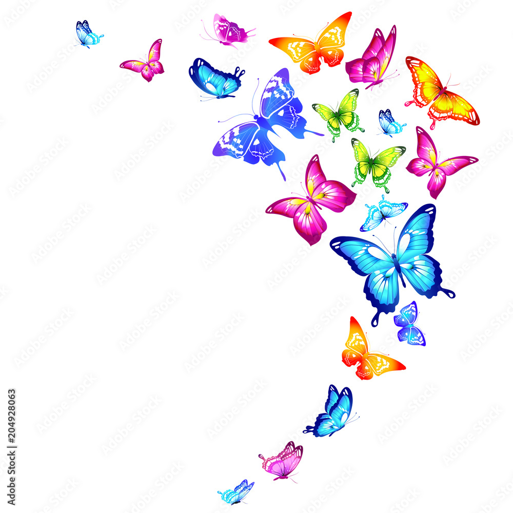 Naklejka piękne kolorowe motyle, zestaw, odizolowane na białym