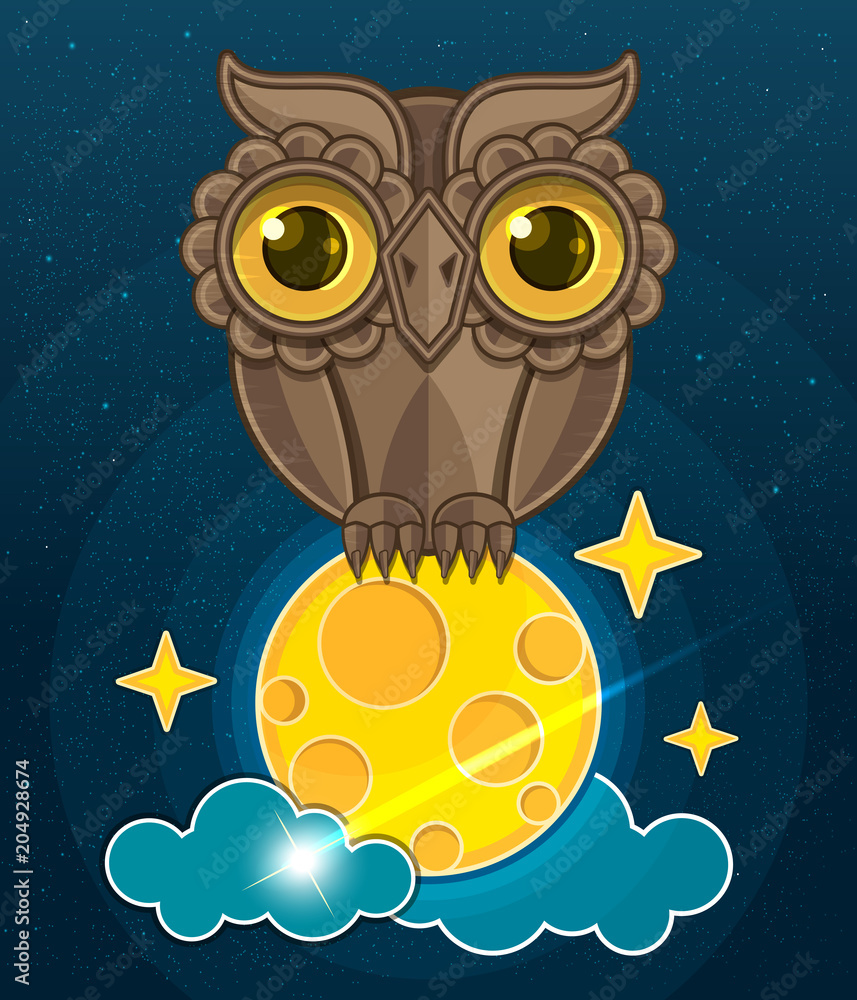 Fototapeta premium cartoon cute owl sitting on a moon