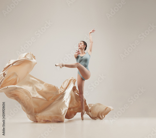 Fototapeta Naklejka Na Ścianę i Meble -  Modern ballet dancer dancing in full body on white studio background.