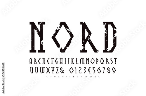 Decorative geometric narrow slab serif font