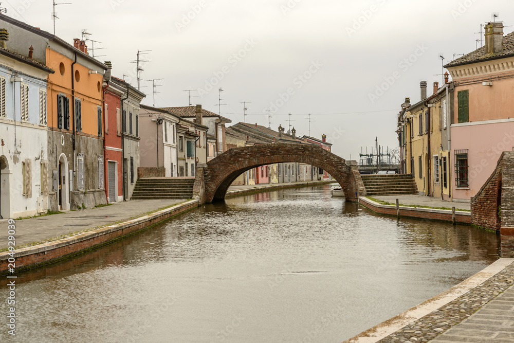 canal and san Pietro bridge, Comacchio, Italy