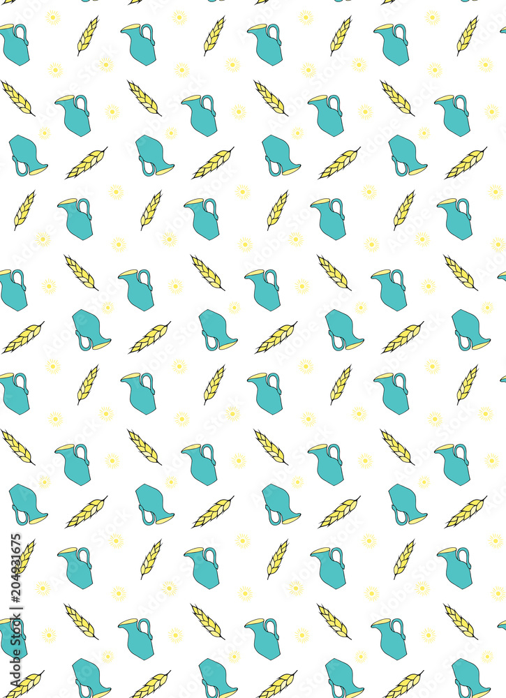  Seamless pattern grain and ears of wheat and a jug of milk. 