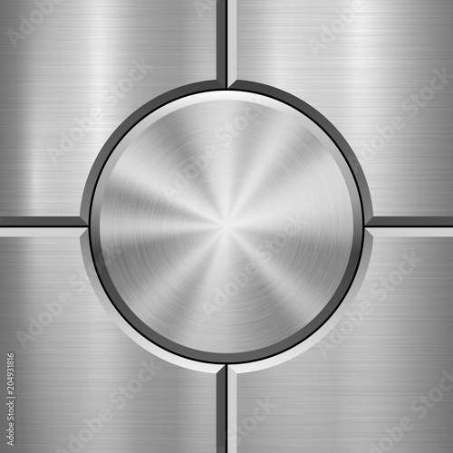 Metal technology background with abstract bevels and polished, brushed texture, chrome, silver, steel, aluminum for design concepts, web, prints, wallpapers and interfaces. Vector illustration.