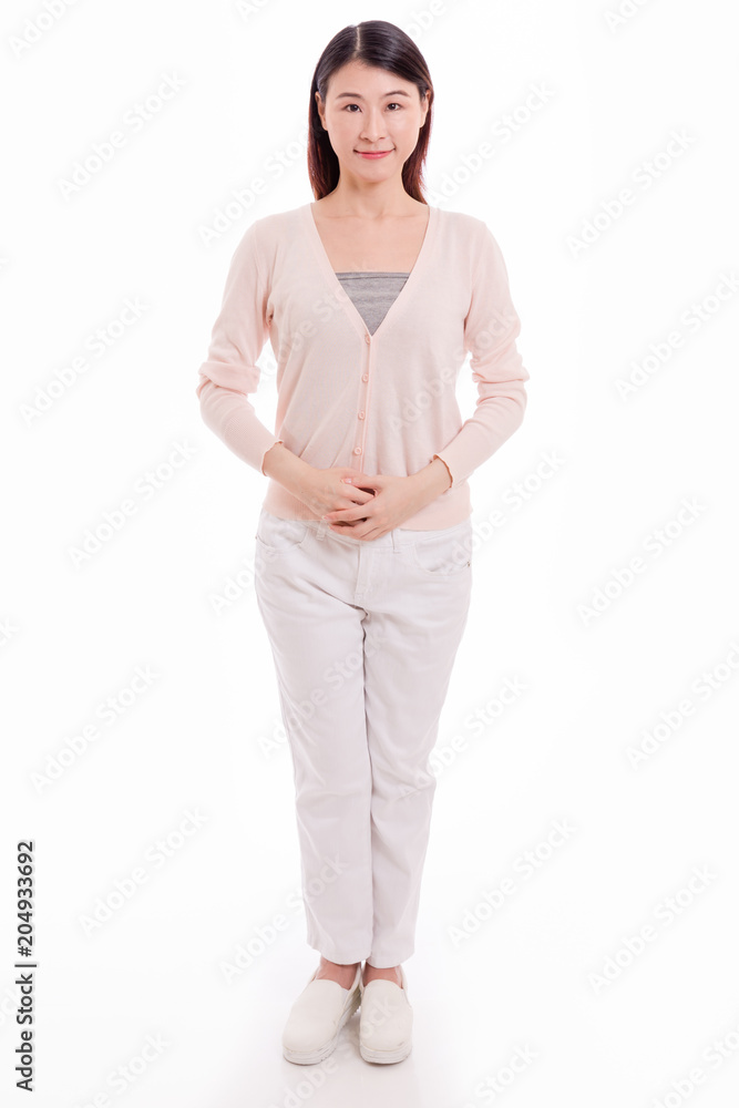 Chinese housewife standing with white background Chinese housewife standing with white background
