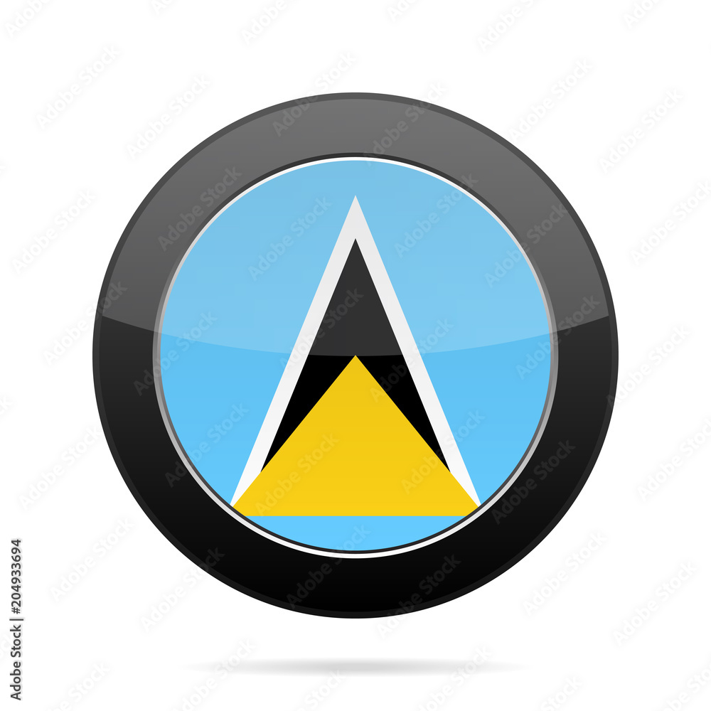 Flag of Saint Lucia. Shiny black round button. Flag of Saint Lucia. Shiny black round button.