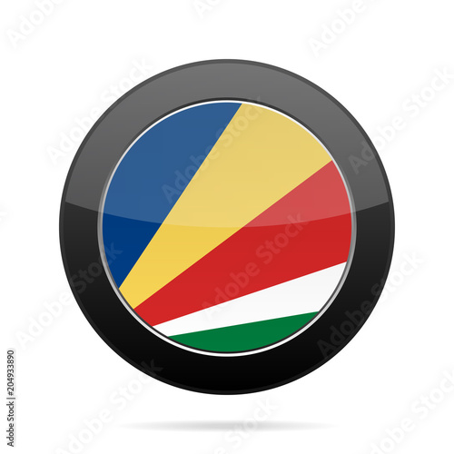 Flag of Seychelles. Shiny black round button.