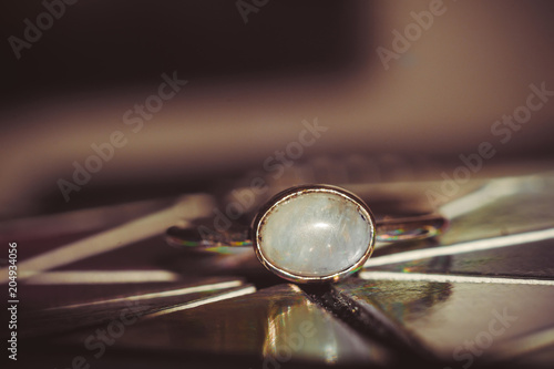 Quadro em tela Steel ring with moonstone