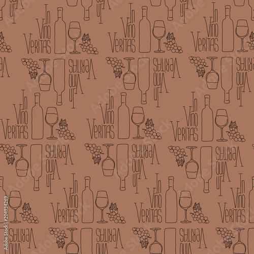 Vector seamless pattern. In vino veritas. Best as packaging paper. 
