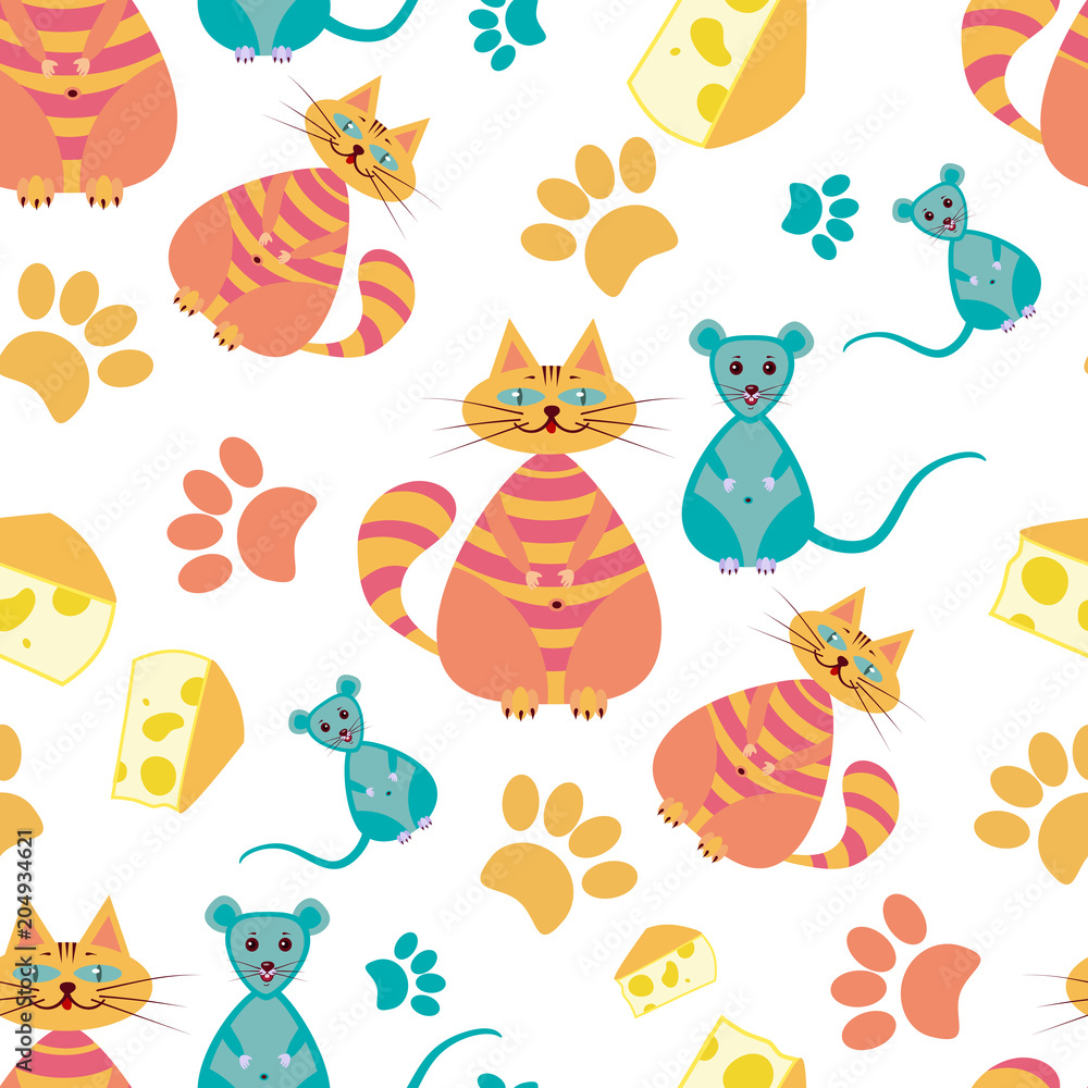 Obraz seamless pattern with cats,mice,