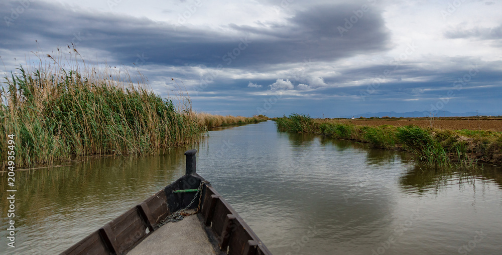 Boat over canal to Albufera, Spain