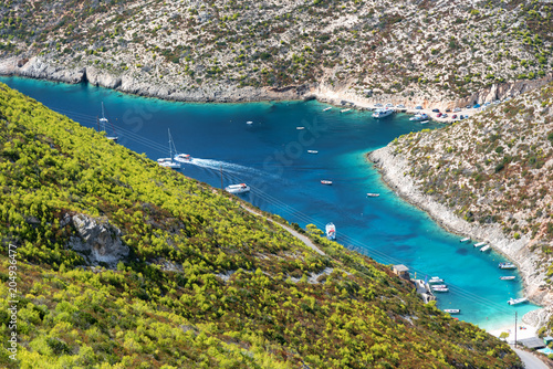 Beautiful summer seascape from the coast of Zakynthos Island, Greece. The Beautiful Lagoon of the port of Porto Vromi.