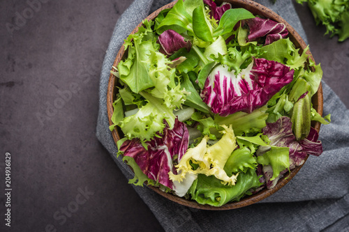 Salad mix with rucola. Fresh vegetable salad  healthy food  salad leaves.