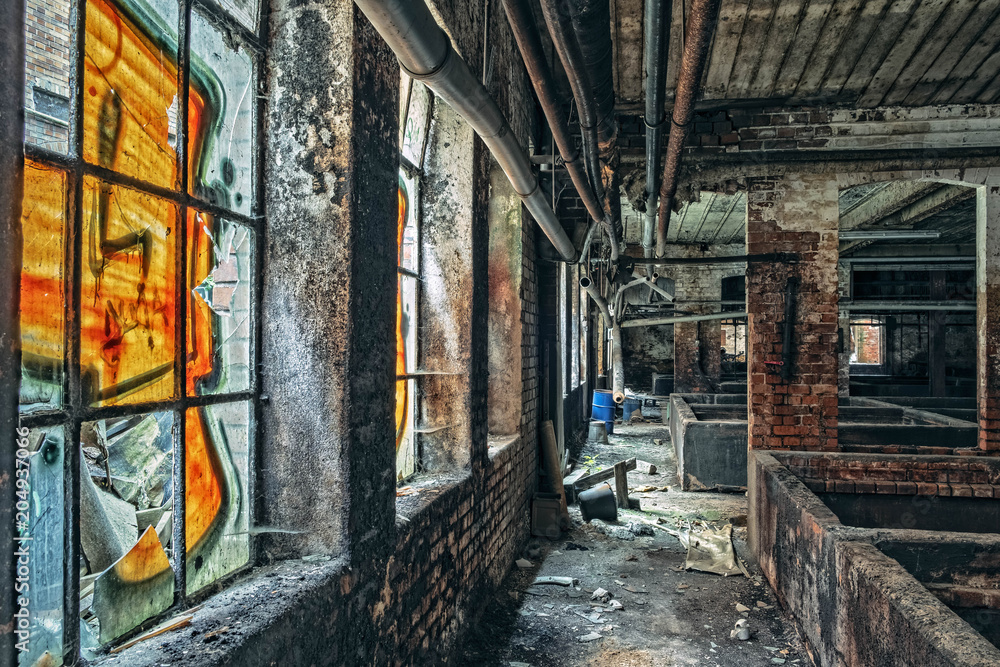 Abandoned factory indoor windows