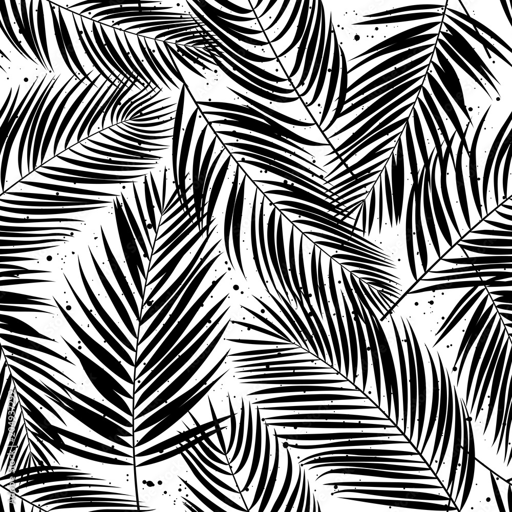 Seamless pattern with palm leaves. Tropical background. Vector illustration.